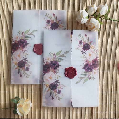 Rose Invitation Vellum Paper Simple Style Wedding Card Personalized Custom